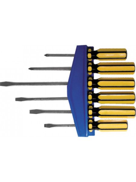 Отвертки CrV сталь магнитный наконечник желтые пластиковые ручки на держателе набор 6 шт.