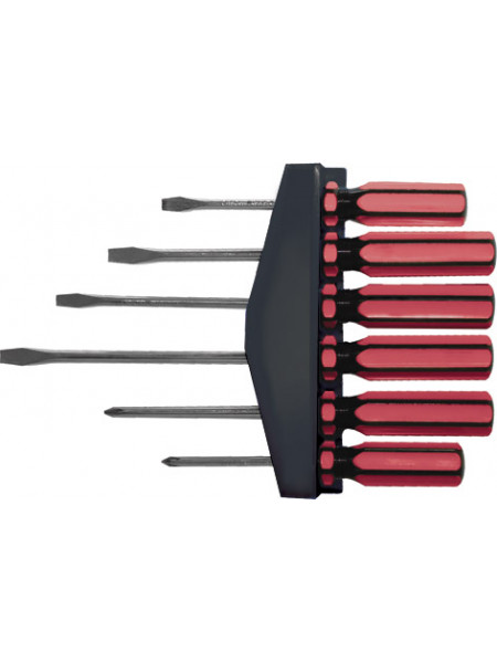 Отвертки CrV сталь магнитный наконечник красные пластиковые ручки на держателе набор 6 шт.