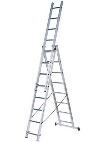 Лестница трехсекционная алюминиевая 3 х 7 ступеней Н=196/307/393 см вес 89 кг