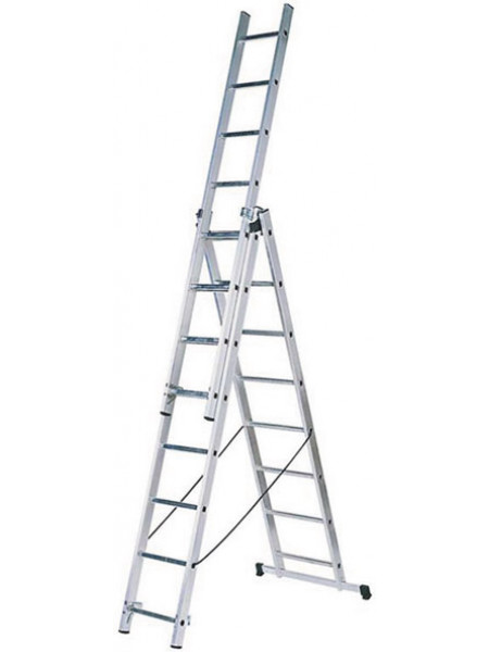 Лестница трехсекционная алюминиевая 3 х 9 ступеней H=257/426/591 см вес 1118 кг
