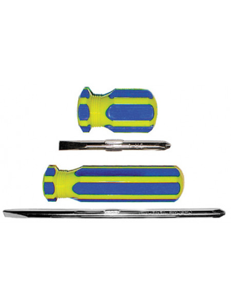 Отвертка с переставным жалом "коротыш" CrV сталь сине-желтая пластиковая ручка 6х32 мм PH2/SL6