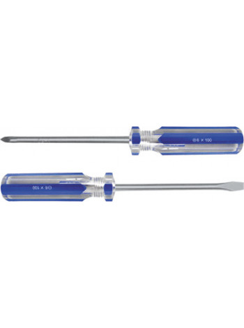 Отвертка "Техно" CrV сталь пластиковая синяя прозрачная ручка  6х100 мм РН2