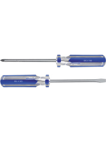 Отвертка "Техно" CrV сталь пластиковая синяя прозрачная ручка  3х75 мм SL