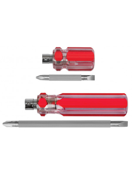 Отвертка с переставным жалом пластиковая красная прозрачная ручка 6х85 мм PH2/SL6