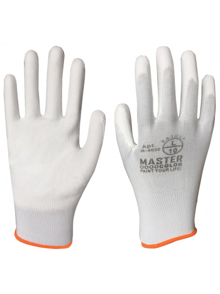 Перчатки белые полиэстер с обивкой из полиуретана ( водоотталкивающие)